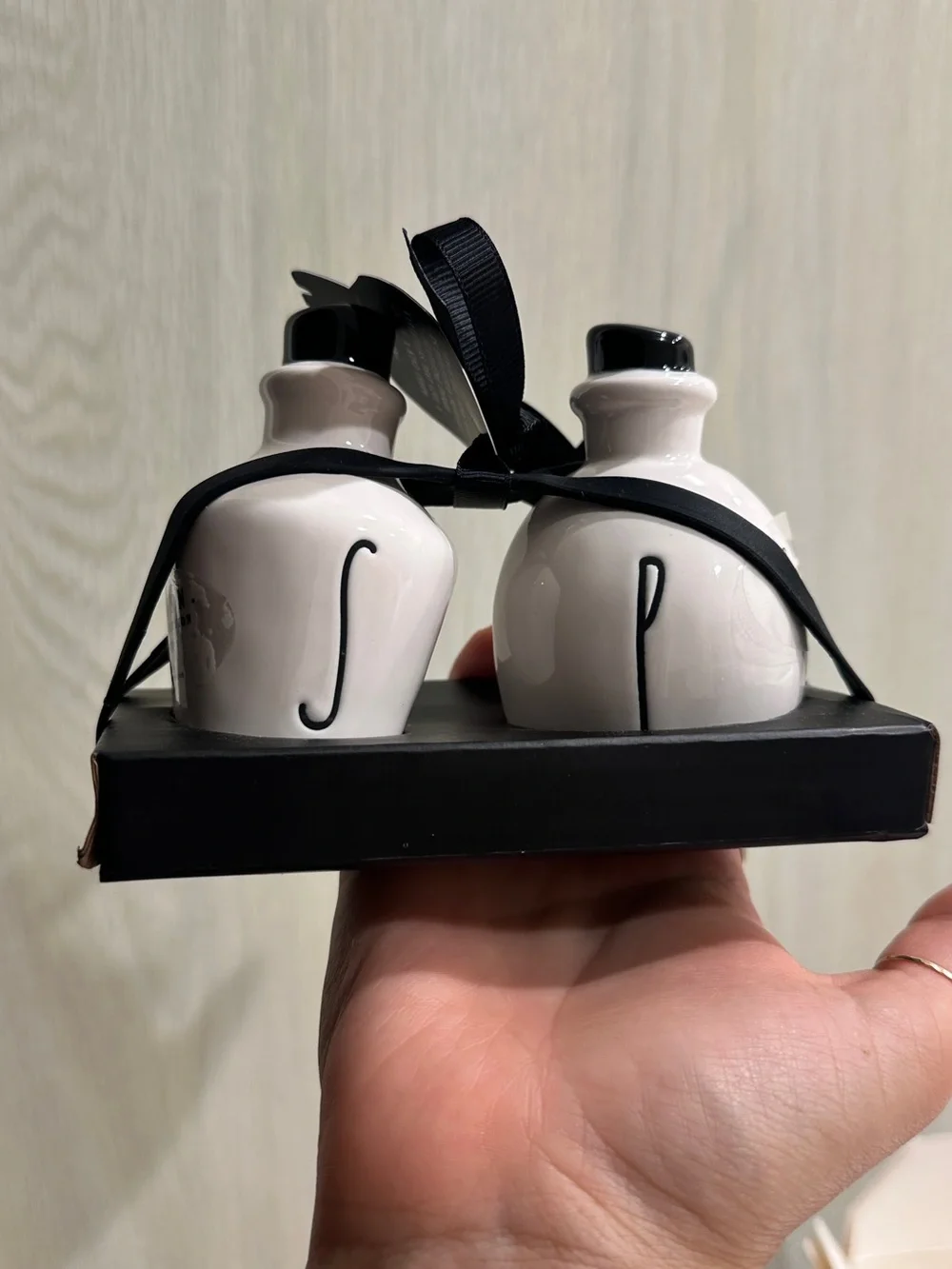 Rae Dunn Cream Ceramic Salt & Pepper Set with Black Accents